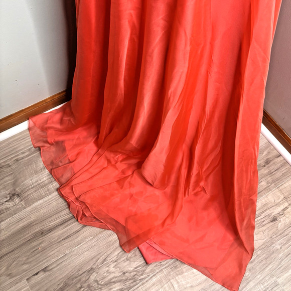Sherri Hill Coral Beaded Chiffon Evening Prom Gown Size 16 – Sleeveless A-Line - Picture 9 of 9